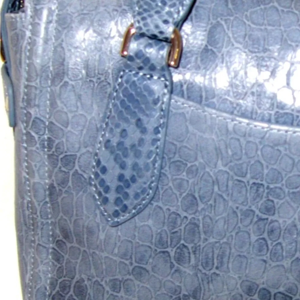 Brahmin Micaela Blue Snake Textured Genuine Leather Satchel